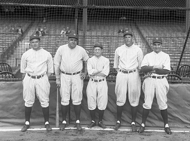(Original Caption) Left to right: Waite Hoyt, Babe Ruth, Miller Huggins, Bob Meusel and Bob Shawkey - Yankees who have been in five World Series.