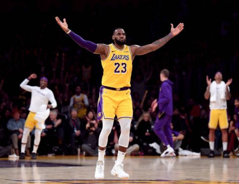 LOS ANGELES, CA - NOVEMBER 29:  LeBron James #23 of the Los Angeles Lakers celebrates his three pointer during a 104-96 win over the Indiana Pacers at Staples Center on November 29, 2018 in Los Angeles, California.  NOTE TO USER: User expressly acknowledges and agrees that, by downloading and or using this photograph, User is consenting to the terms and conditions of the Getty Images License Agreement.  (Photo by Harry How/Getty Images)