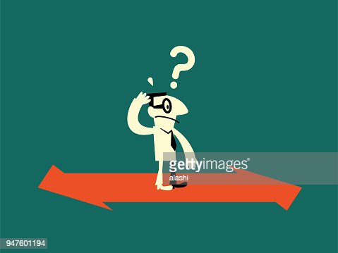 Businessman Characters Vector art illustration.Copy Space, Full Length.
Which way concept, businessman standing on an arrow sign way with two opposite directional sign.